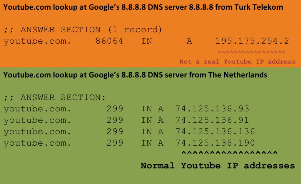 DNS lookup at 8.8.8.8 using RIPE Atals