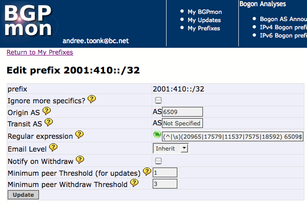 ipv6_bgpmon Monitoring IPv6 prefix with BGPmon